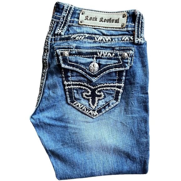 Rock Revival Denim - Rock Revival Vintage Y2K Grunge Stitch Abbie Flare Jeans